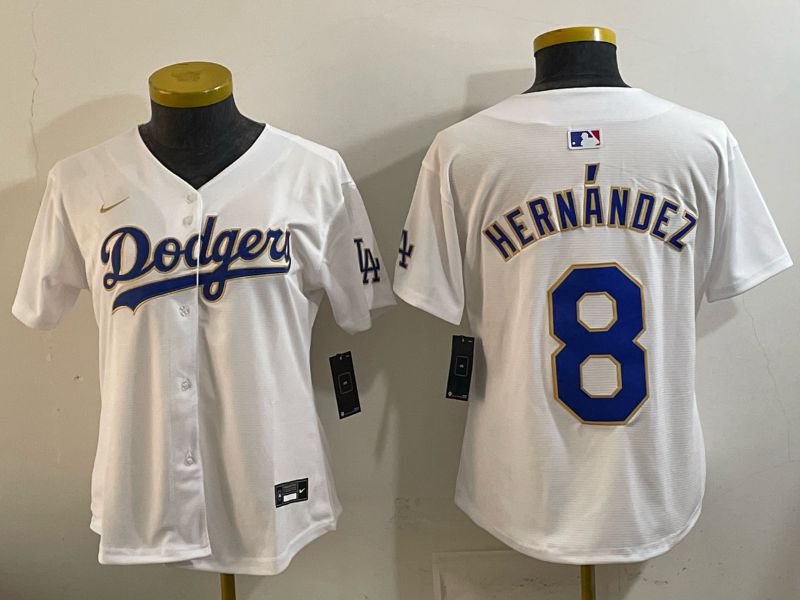 Women 2026 Los Angeles Dodgers #8 Hernandez White Gold Game Nike MLB Jersey style 04